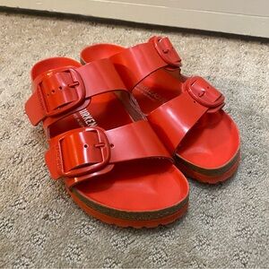 Birkenstock Arizona Big Buckle Tomato Red Orange 37 Narrow 7/7.5 EUC with box!
